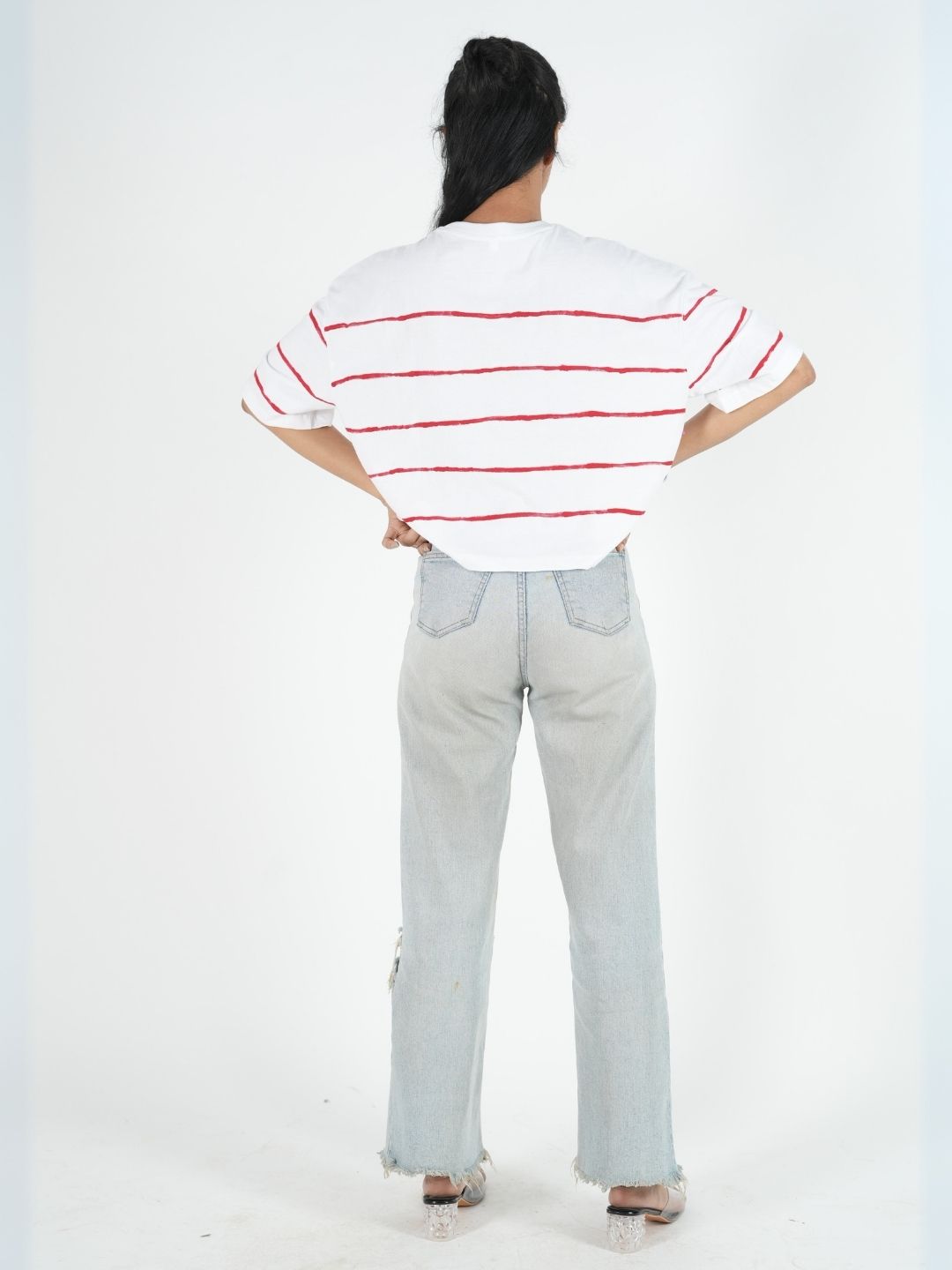White Artistic Crop Top Oversized T-shirt