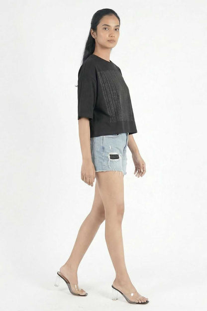 Black Crop Top Party Wear maanver clothing