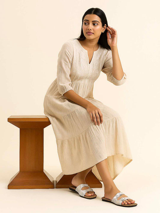 Shimmer Pearl Buckle-Detailed Comfort Sandals