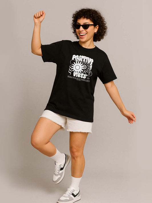 Positive Vibes Black Printed T-Shirt - Maanver.com