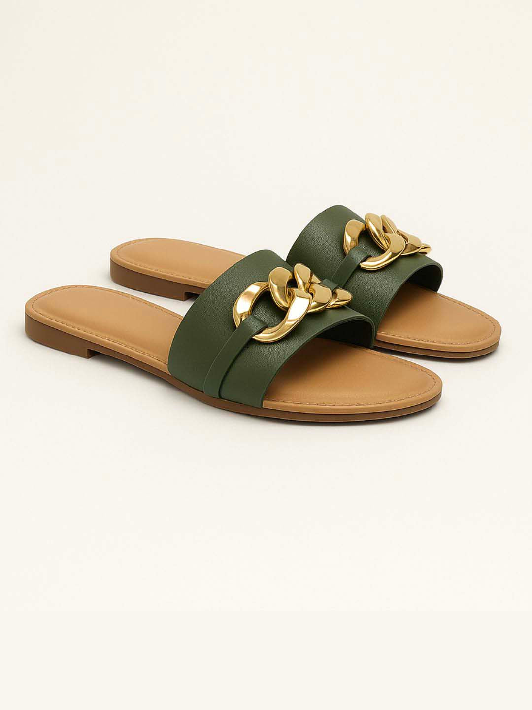 Luxury Olive Flats for Sandals SITVA