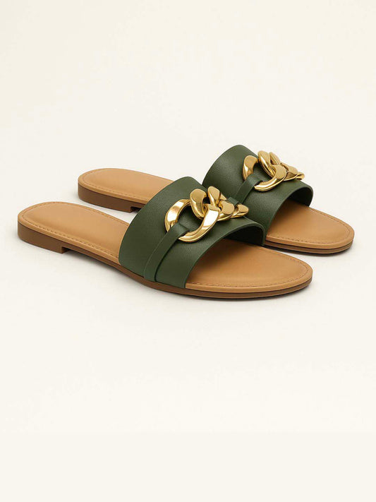 Luxury Olive Flats for Sandals SITVA