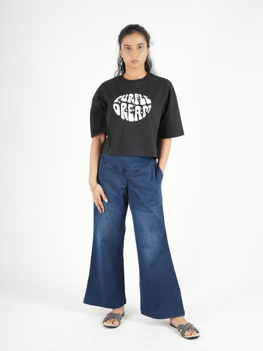 Black Crop Top Oversized T-shirt maanver clothing
