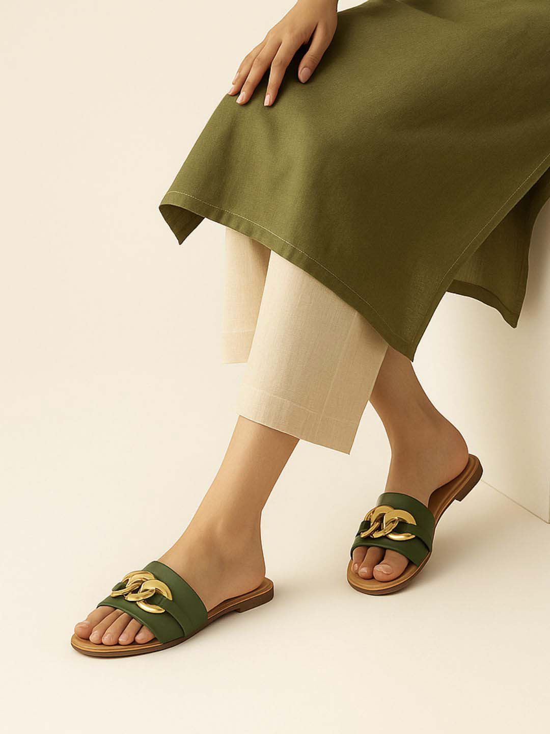 Luxury Olive Flats for Sandals