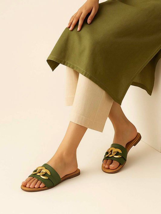 Luxury Olive Flats for Sandals