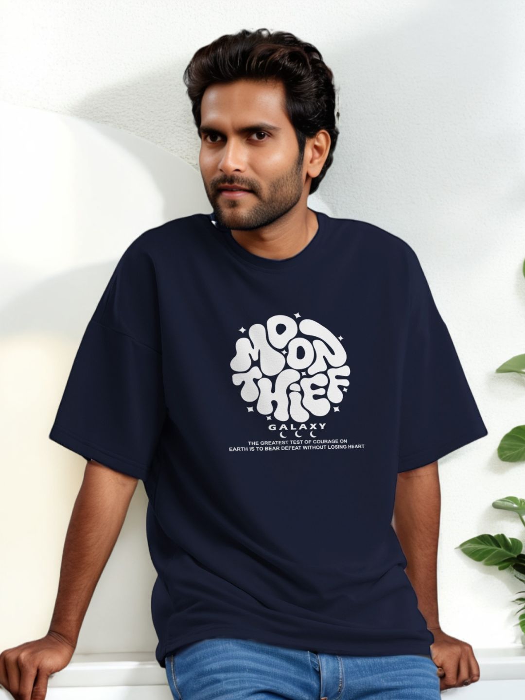 Navy Blue T-Shirt Moon There - Maanver.com