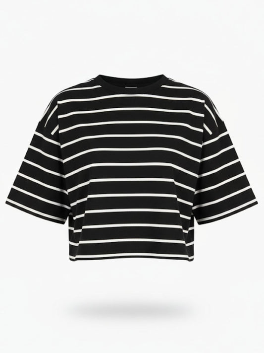 Black Artistic Crop Top Oversized T-shirt