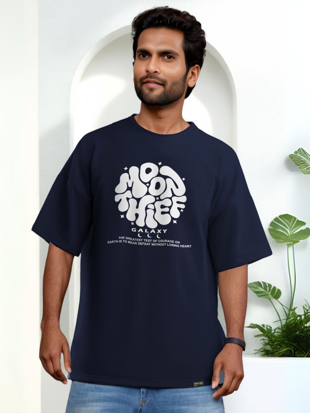 Navy Blue T-Shirt Moon There - Maanver.com