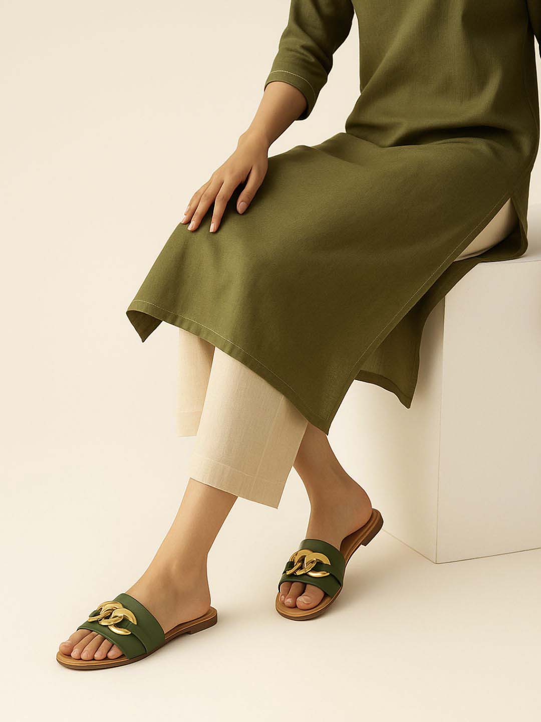 Luxury Olive Flats for Sandals
