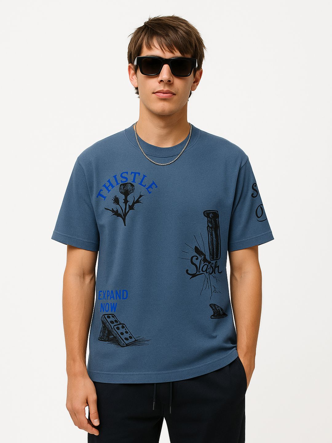 Urban Thistle Graphic Tee – Denim Blue Maanver.com