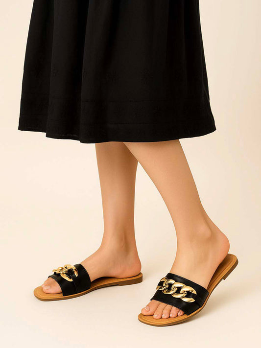 Luxury Black Flats for Sandals