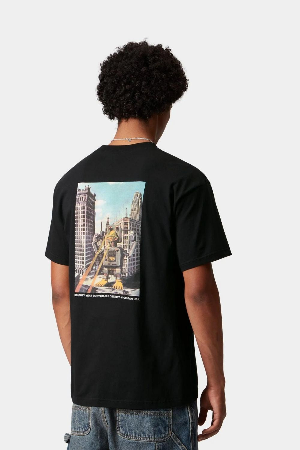 Black Graphic T-Shirt - Robot Duck Cityscape Print Maanver.com