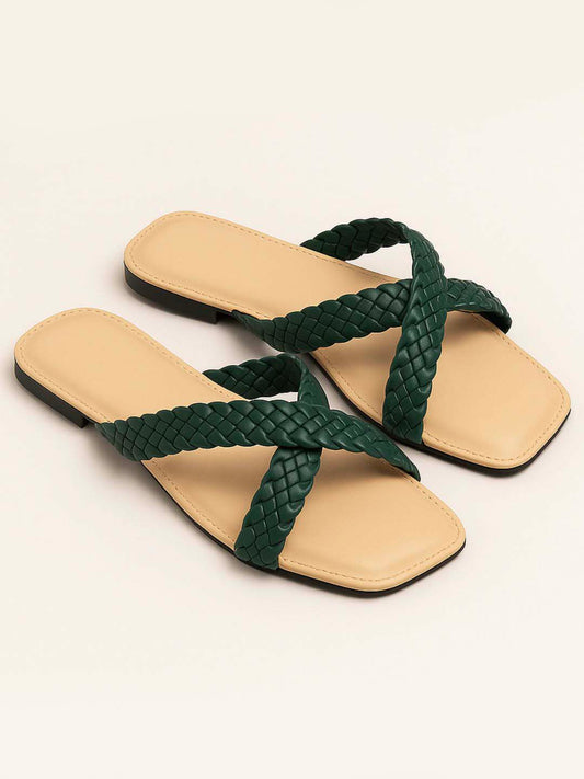 Green flat Sandals with cushion sole