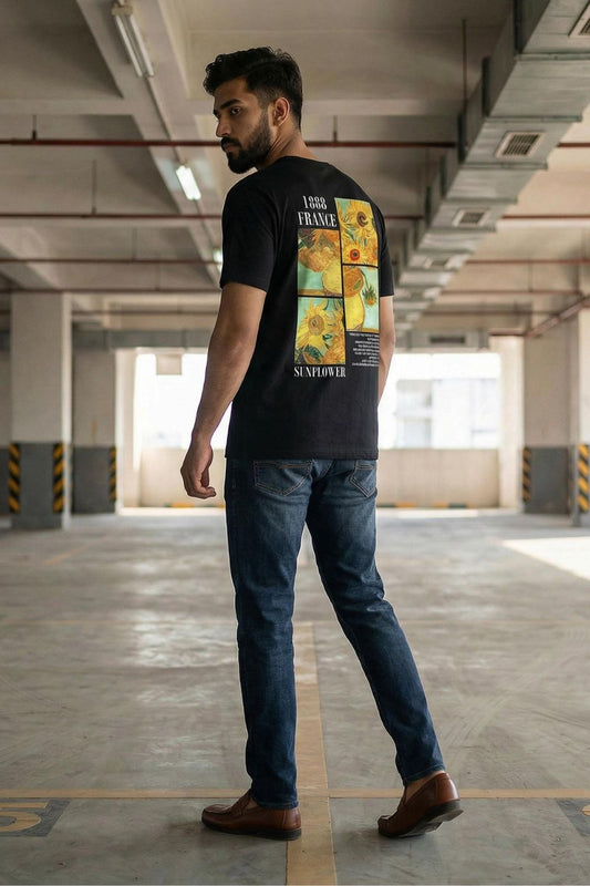 MAANVER Artistic Streetwear - 1888 France Sunflower Black Tee