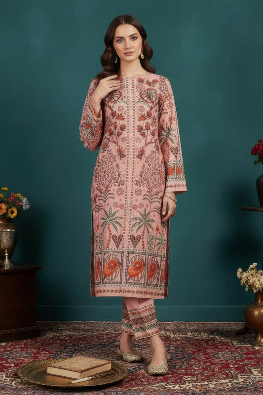 Blush Pink Festive Printed Kurta Set with Straight Pants Maanver.com