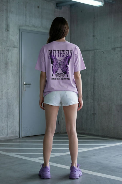 Butterfly Graphic Oversized Tee in Lavender | Streetwear Essentials Maanver.com