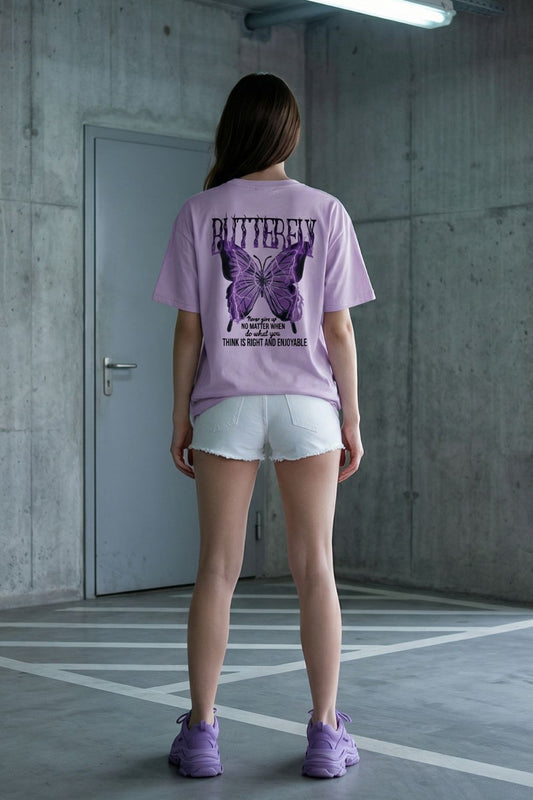 Butterfly Graphic Oversized Tee in Lavender | Streetwear Essentials Maanver.com