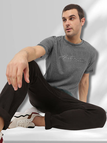 Men’s Vintage Charcoal Washed T-Shirt – Embroidered maanver clothing