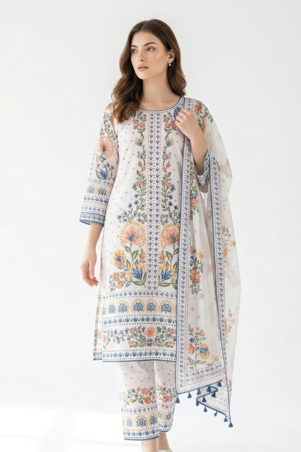 Ivory pastel floral Kurta Set Maanver.com