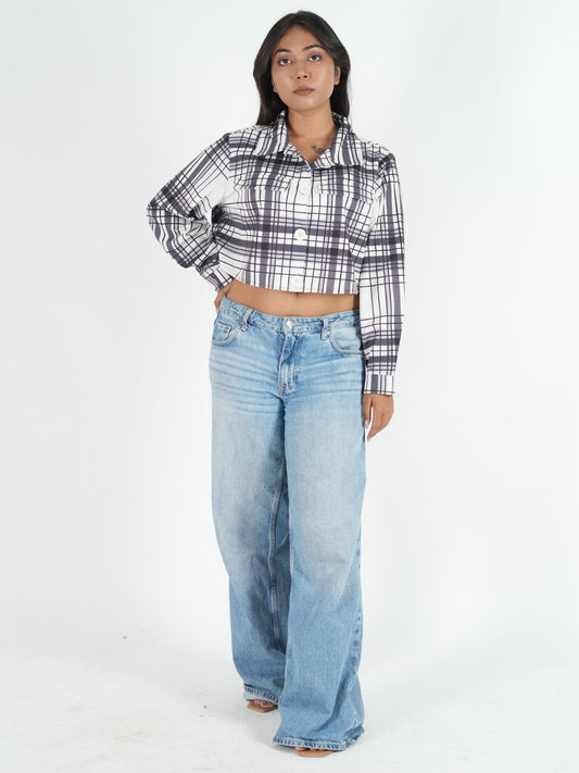 Black & White Plaid Cropped Shacket Maanver.com