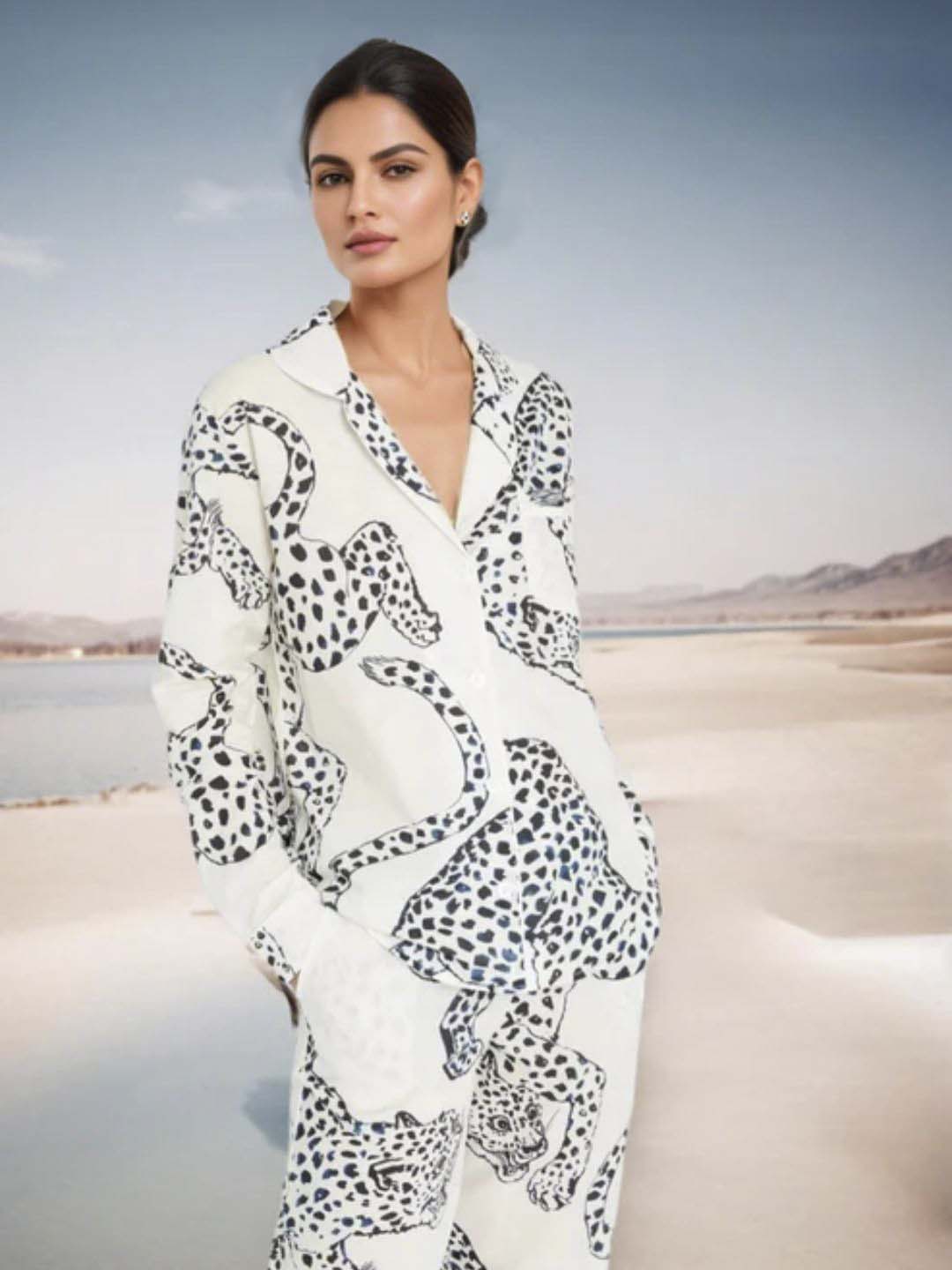 Animal White Print Satin Cotton Coords Maanver.com