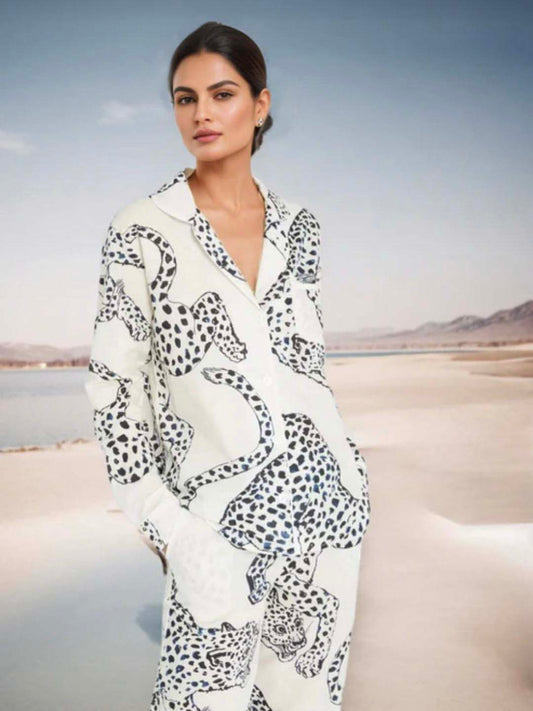 Animal White Print Satin Cotton Coords Maanver.com