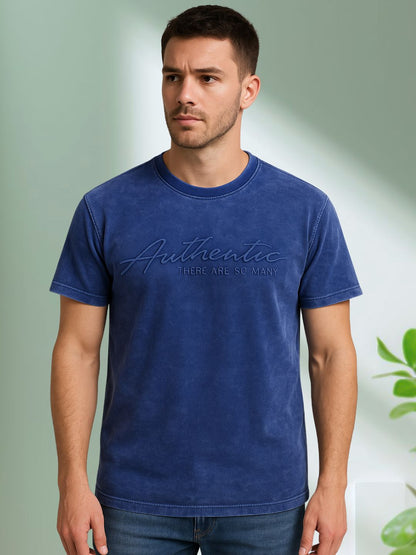 Vintage Washed Mens Blue T-Shirt – Embroidered