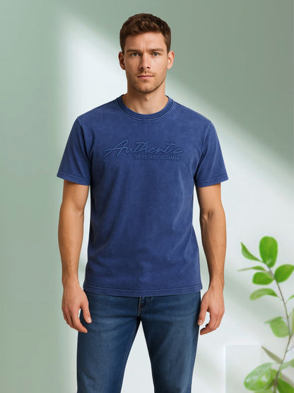 Vintage Washed Mens Blue T-Shirt – Embroidered