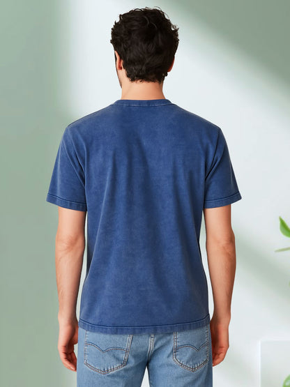 Vintage Washed Mens Blue T-Shirt – Embroidered