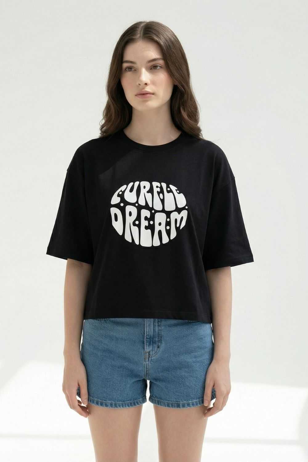 Black Crop Top Oversized T-shirt maanver clothing