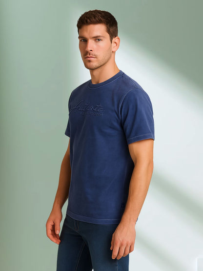 Vintage Washed Mens Blue T-Shirt – Embroidered