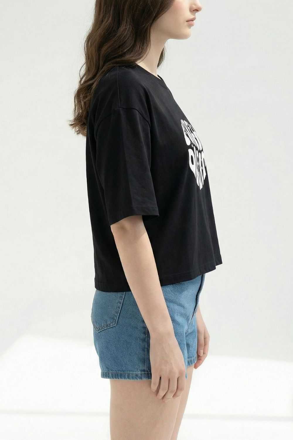 Black Crop Top Oversized T-shirt maanver clothing