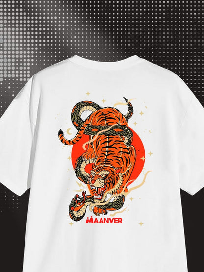 White Oversized Graphic T-Shirt – Tiger & Snake Print