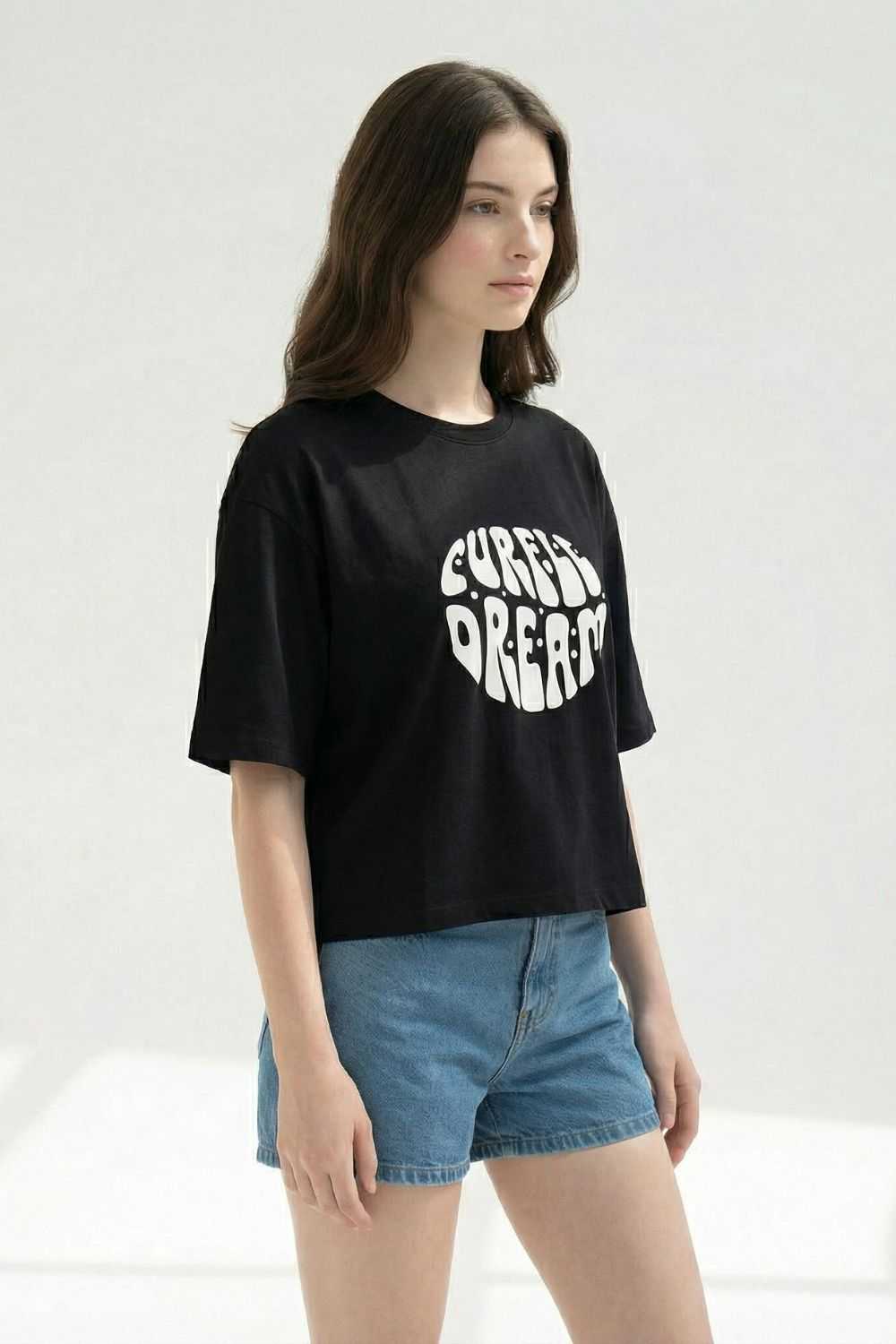 Black Crop Top Oversized T-shirt maanver clothing