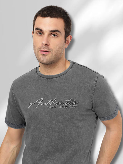 Men’s Vintage Charcoal Washed T-Shirt – Embroidered maanver clothing