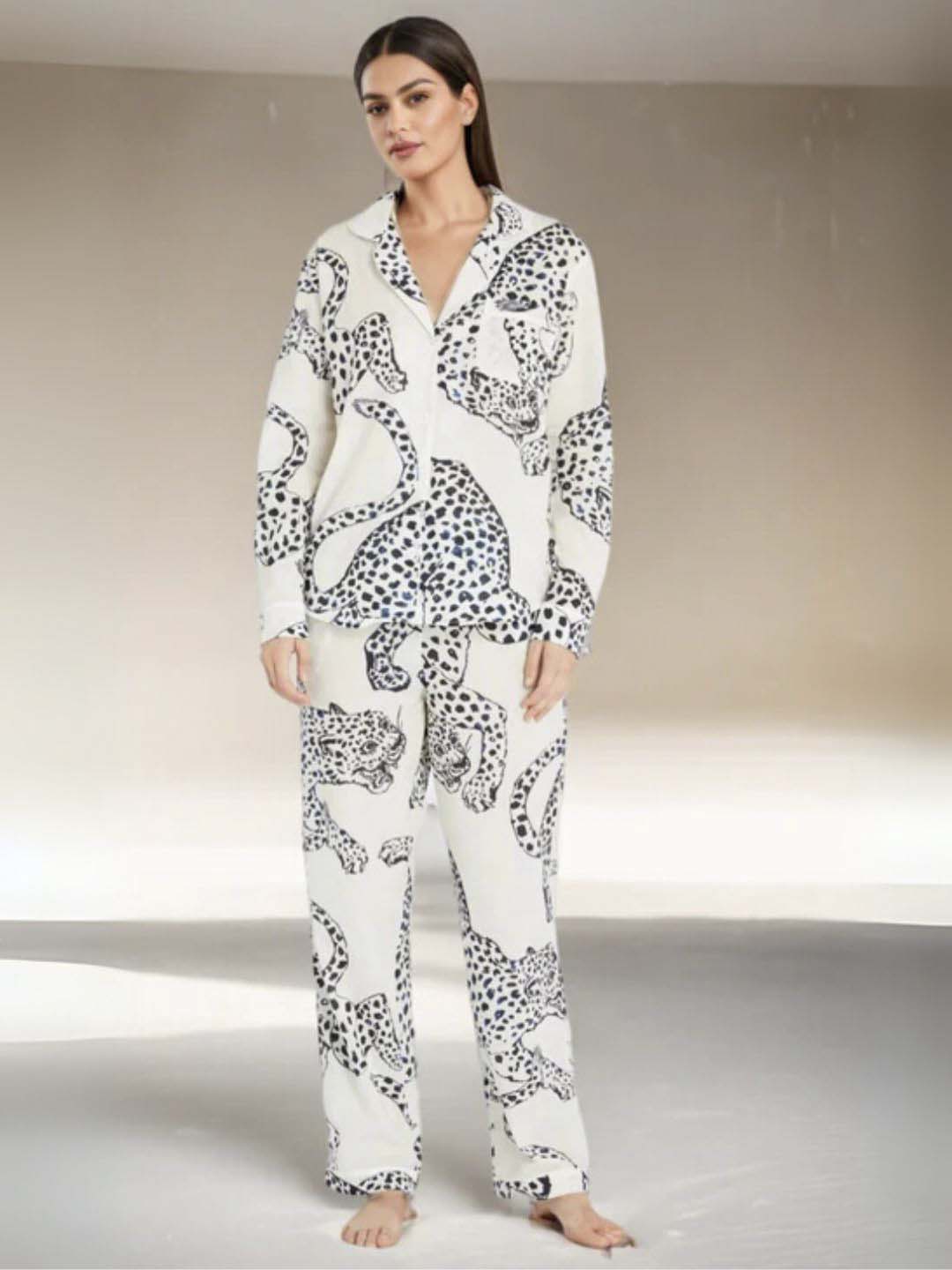 Animal White Print Satin Cotton Coords Maanver.com