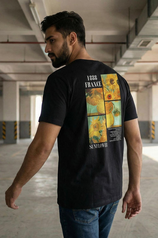 MAANVER Artistic Streetwear - 1888 France Sunflower Black Tee