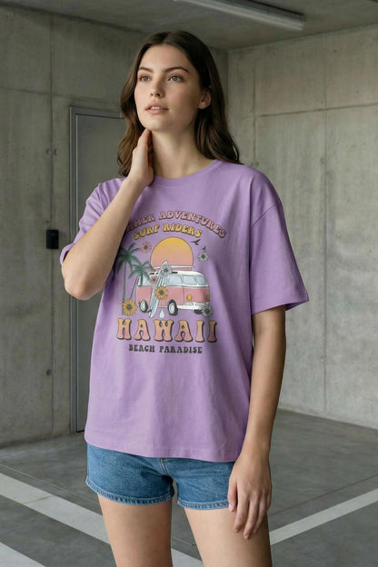 UNISEX Retro Hawaii Surf T-Shirt - Lavender | Maanver Streetwear