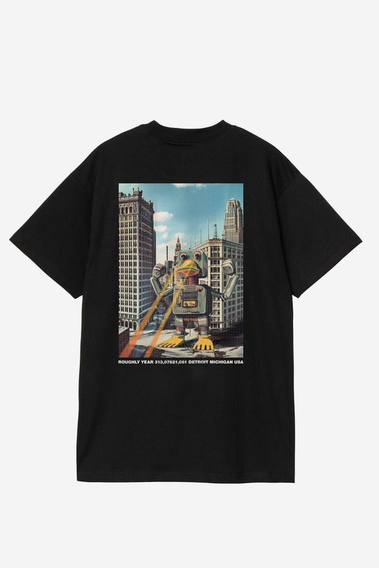 Black Graphic T-Shirt - Robot Duck Cityscape Print Maanver.com