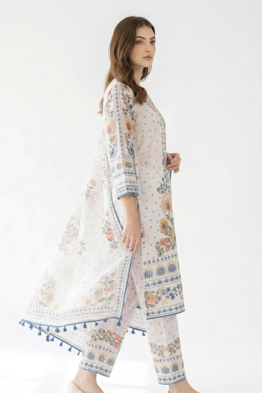 Ivory pastel floral Kurta Set Maanver.com