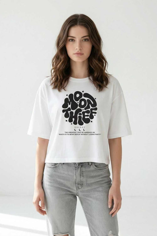 White Crop Top Oversized T-shirt maanver clothing