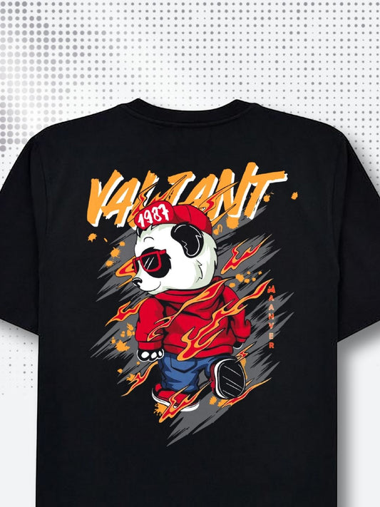 Black Oversized Graphic T-Shirt - Valiant Panda Streetwear