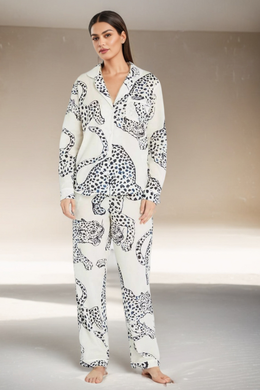 Animal White Print Satin Cotton Coords - Maanver.com