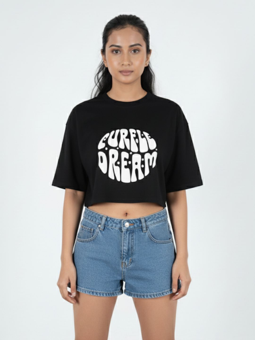 Black Crop Top Oversized T-shirt maanver clothing