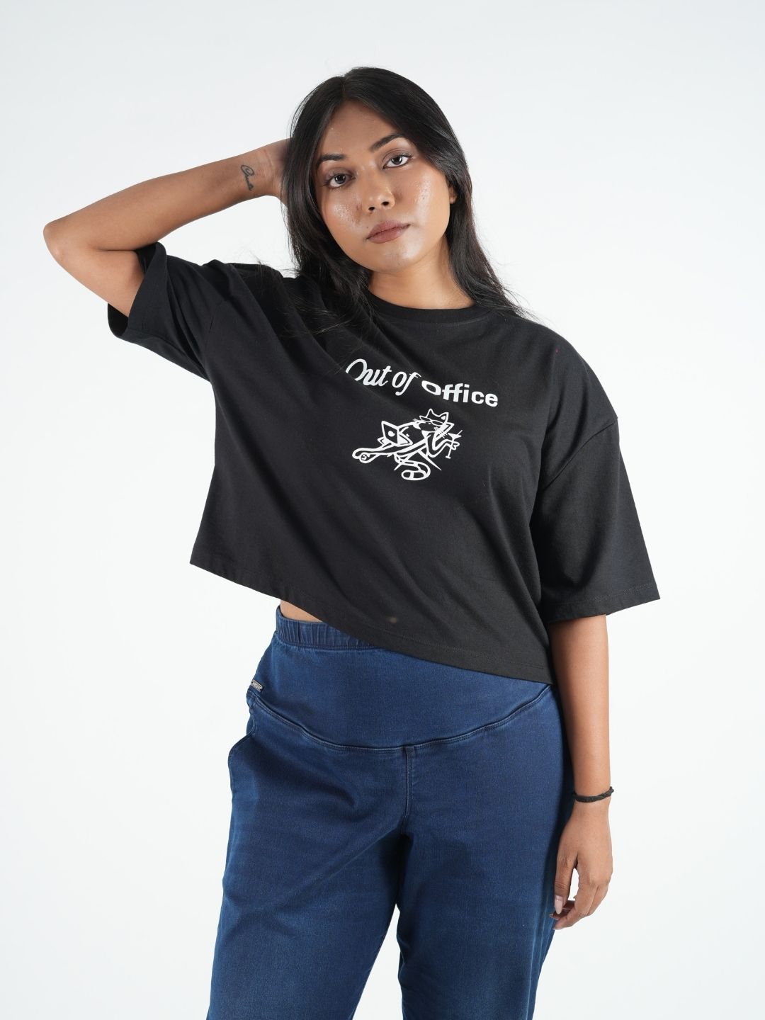 Black Crop Top  Printed Tees maanver clothing