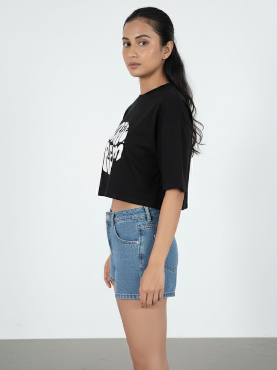 Black Crop Top Oversized T-shirt maanver clothing