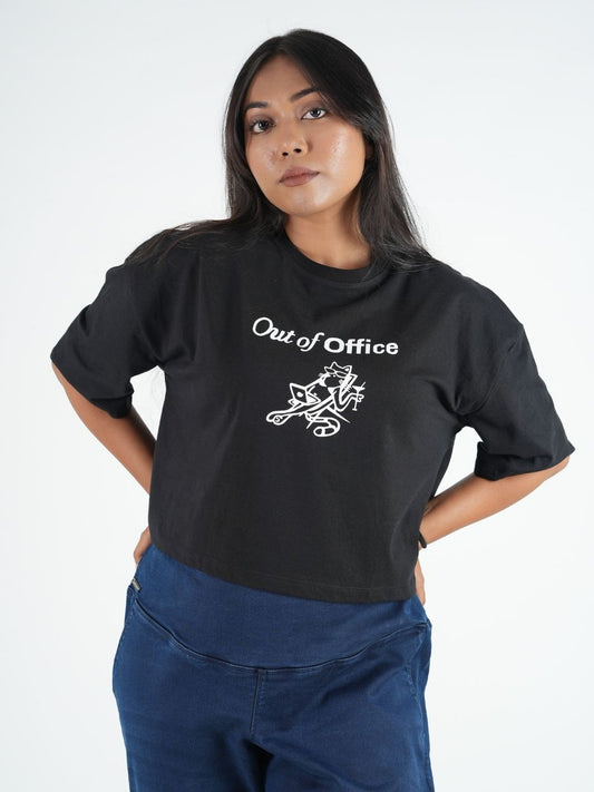 Black Crop Top  Printed Tees maanver clothing