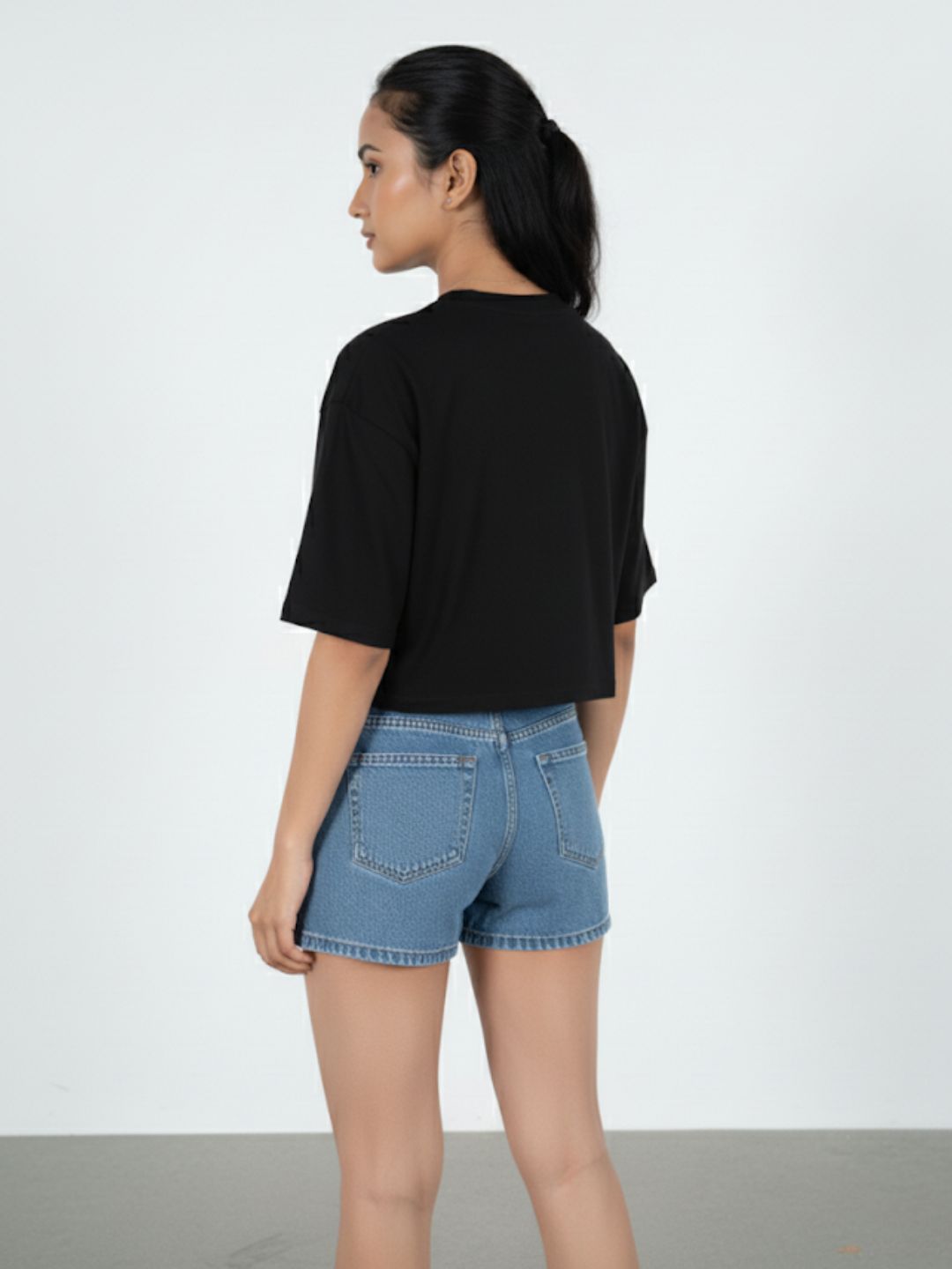 Black Crop Top Oversized T-shirt maanver clothing