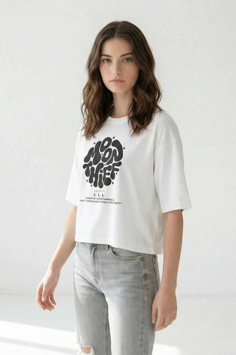 White Crop Top Oversized T-shirt maanver clothing