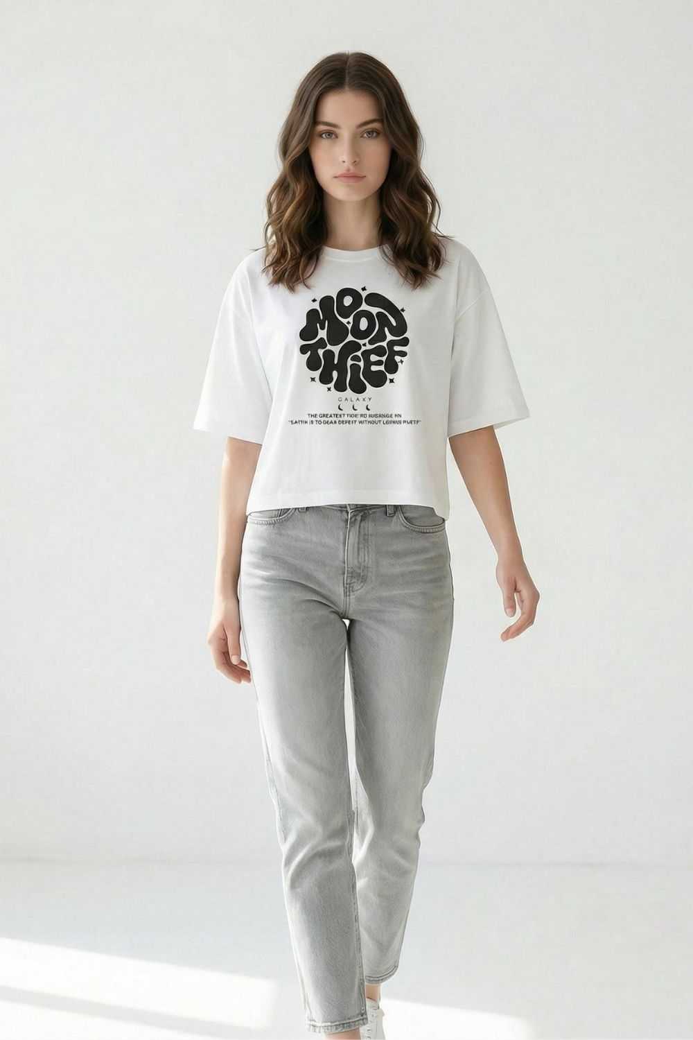 White Crop Top Oversized T-shirt maanver clothing